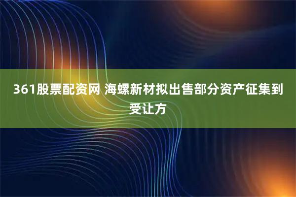 361股票配资网 海螺新材拟出售部分资产征集到受让方